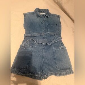 Zara Blue Denim Belted Jumpsuit